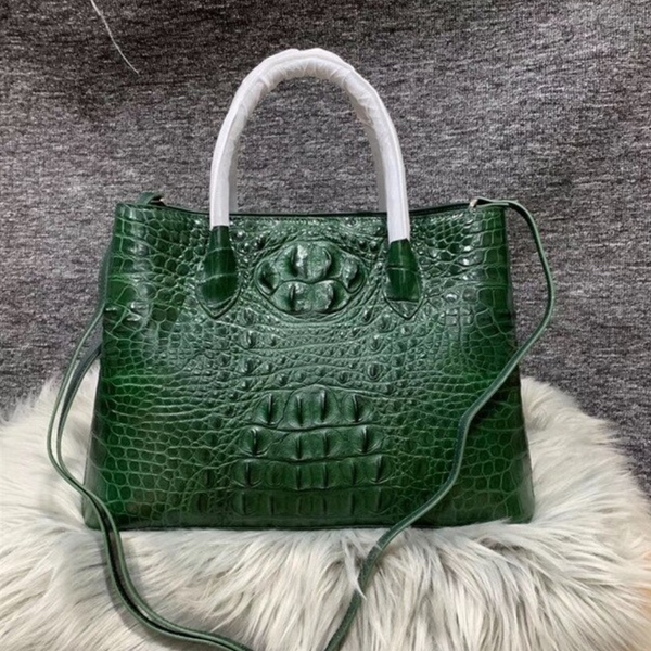 Authentic Alligator Skin Female Green Purse Lady Three-way Genuine Crocodile  Leather Hangbag – High Class Bags